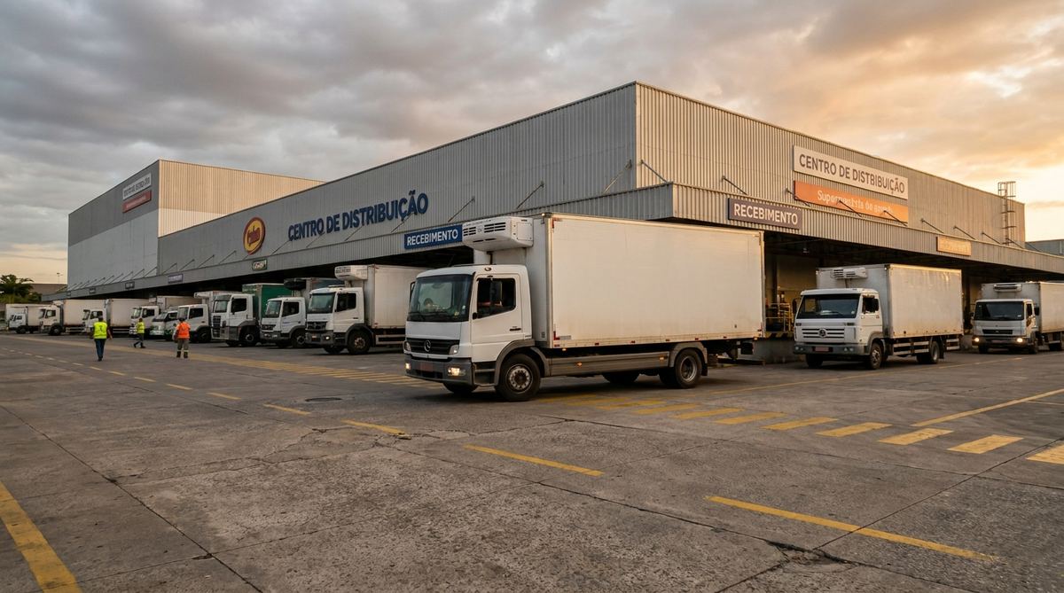 Fila de caminhões na doca